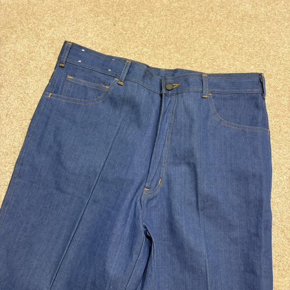 Vtg 1970s Raw Denim Blue Jeans Mens Fit 34x31 Blue Straight Leg Pants - Picture 9 of 13